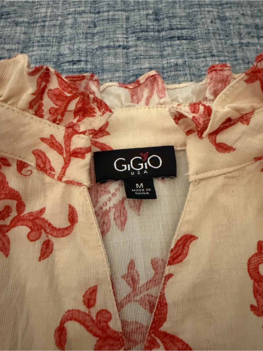 Women's Cream Blouse with Coral Floral Print - Lightweight Button-Up - Picture 2 of 3
